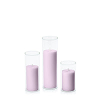 Lilac 5cm Pillar in 5.8cm Glass Set - Med