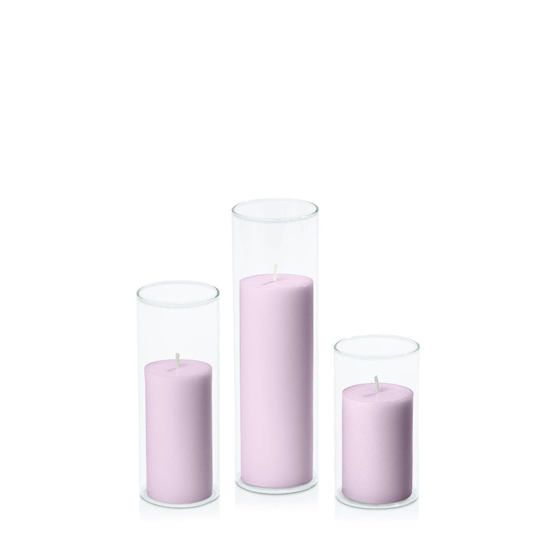 Lilac 5cm Pillar in 5.8cm Glass, Med - Set of 6