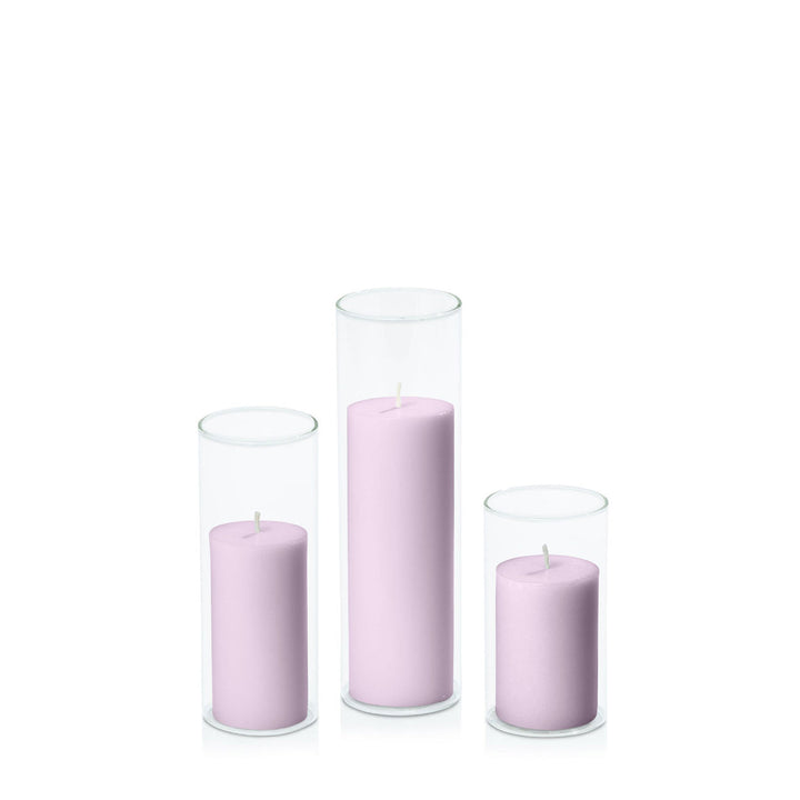 Lilac 5cm Pillar in 5.8cm Glass, Med - Set of 6