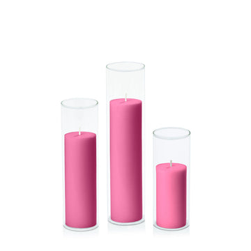 Magenta 5cm Pillar in 5.8cm Glass, Lg - Set of 6