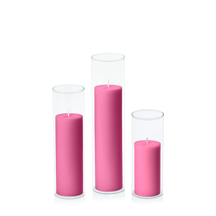 Magenta 5cm Pillar in 5.8cm Glass, Lg - Set of 6