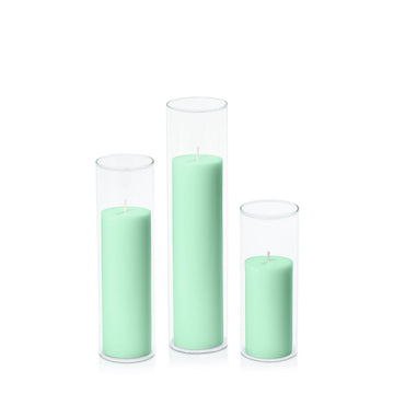 Mint Green 5cm Pillar in 5.8cm Glass, Lg - Set of 6