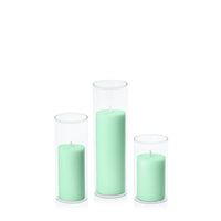 Mint Green 5cm Pillar in 5.8cm Glass, Med - Set of 6