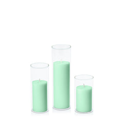 Mint Green 5cm Pillar in 5.8cm Glass, Med - Set of 6