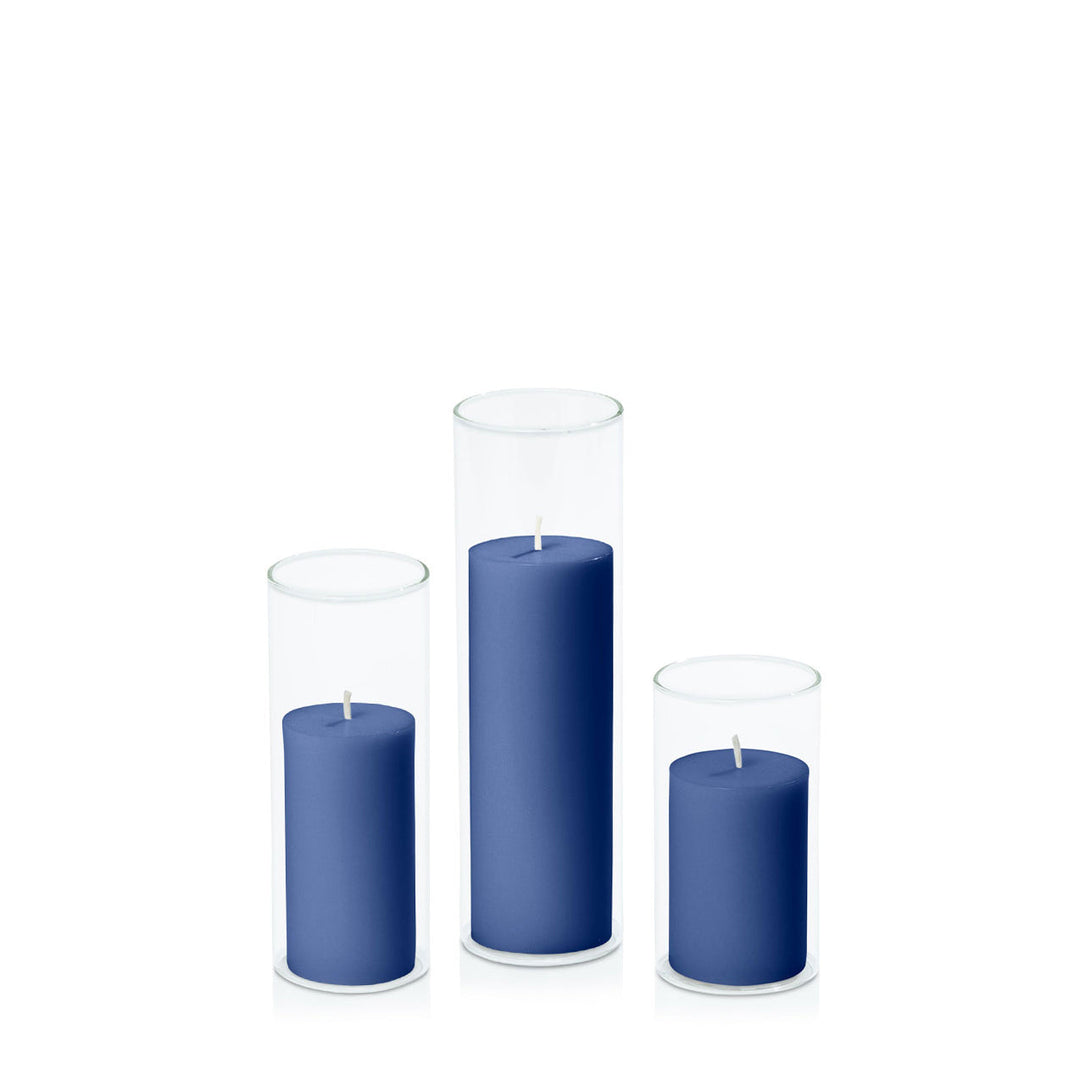 Navy 5cm Pillar in 5.8cm Glass, Med - Set of 6