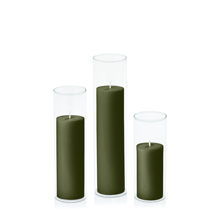 Olive 5cm Pillar in 5.8cm Glass, Lg - Set of 6