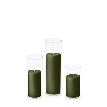 Olive 5cm Pillar in 5.8cm Glass, Med - Set of 6