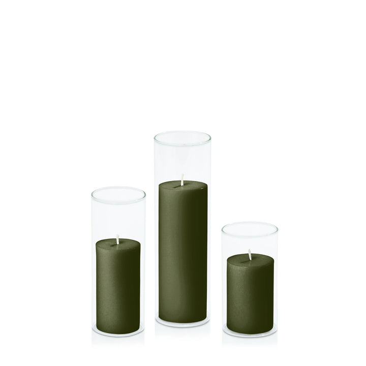 Olive 5cm Pillar in 5.8cm Glass, Med - Set of 6