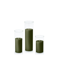 Olive 5cm Pillar in 5.8cm Glass, Med - Set of 6