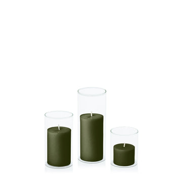 Olive 5cm Pillar in 5.8cm Glass, Sm - Set of 6