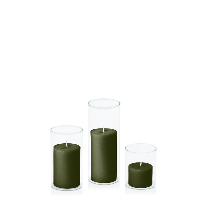 Olive 5cm Pillar in 5.8cm Glass, Sm - Set of 6