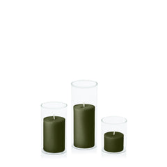 Olive 5cm Pillar in 5.8cm Glass, Sm - Set of 6