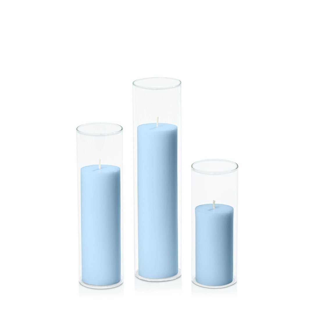 Pastel Blue 5cm Pillar in 5.8cm Glass, Lg - Set of 6