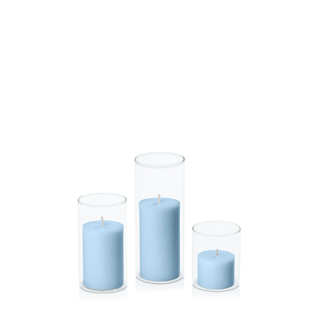 Pastel Blue 5cm Pillar in 5.8cm Glass Set - Sm Pack of 1