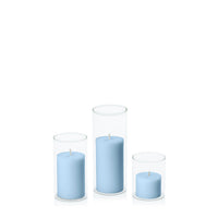 Pastel Blue 5cm Pillar in 5.8cm Glass, Sm - Set of 6