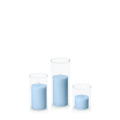Pastel Blue 5cm Pillar in 5.8cm Glass, Sm - Set of 6