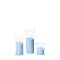 Pastel Blue 5cm Pillar in 5.8cm Glass Set - Sm Pack of 1