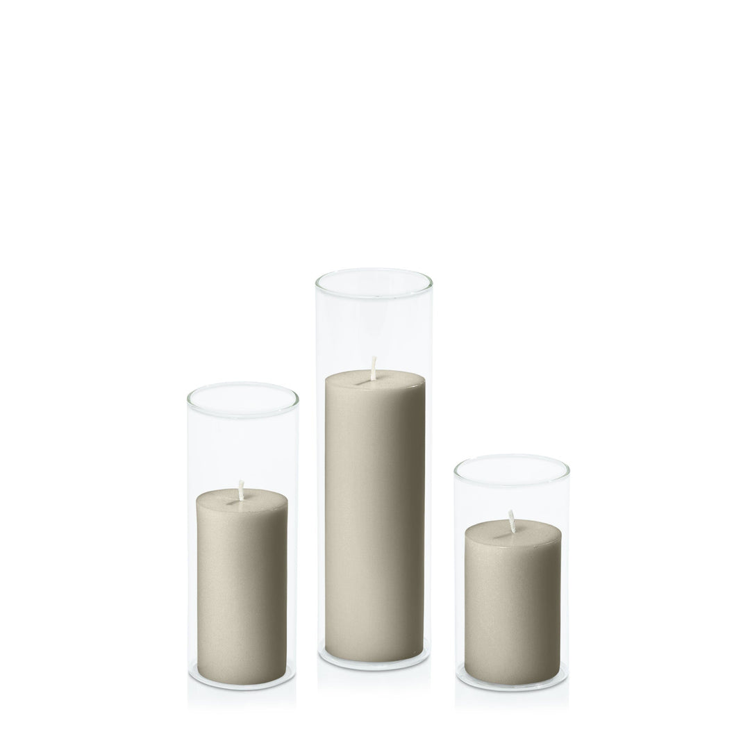 Pale Eucalypt 5cm Pillar in 5.8cm Glass, Med - Set of 6
