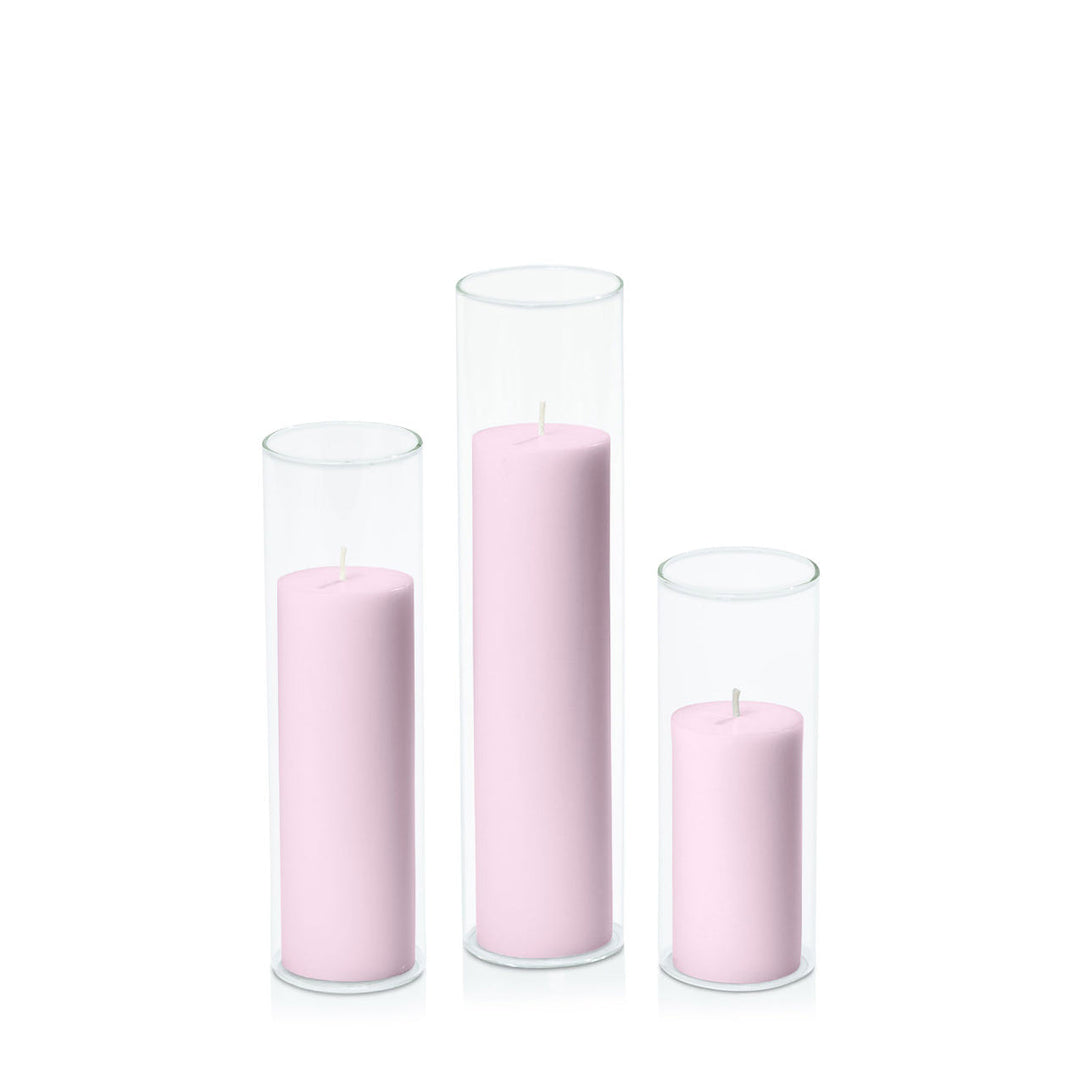 Pastel Pink 5cm Pillar in 5.8cm Glass, Lg - Set of 6