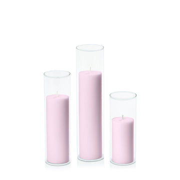 Pastel Pink 5cm Pillar in 5.8cm Glass, Lg - Set of 6