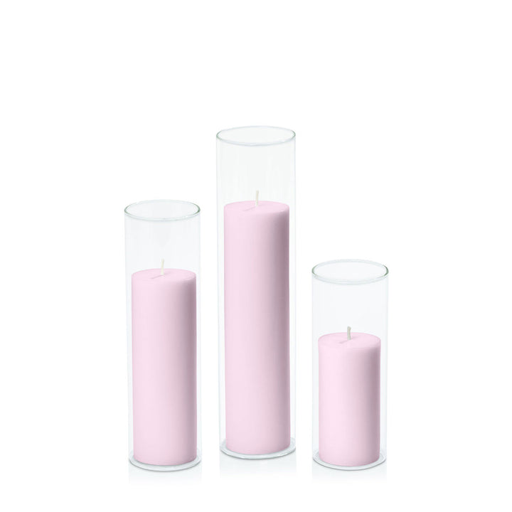 Pastel Pink 5cm Pillar in 5.8cm Glass, Lg - Set of 6