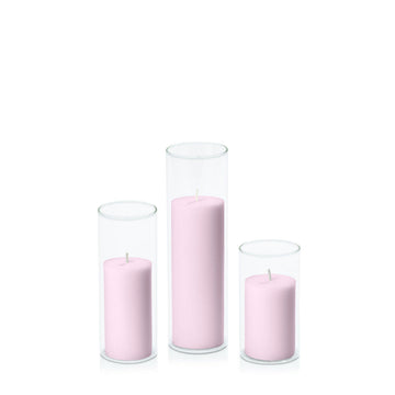 Pastel Pink 5cm Pillar in 5.8cm Glass, Med - Set of 6