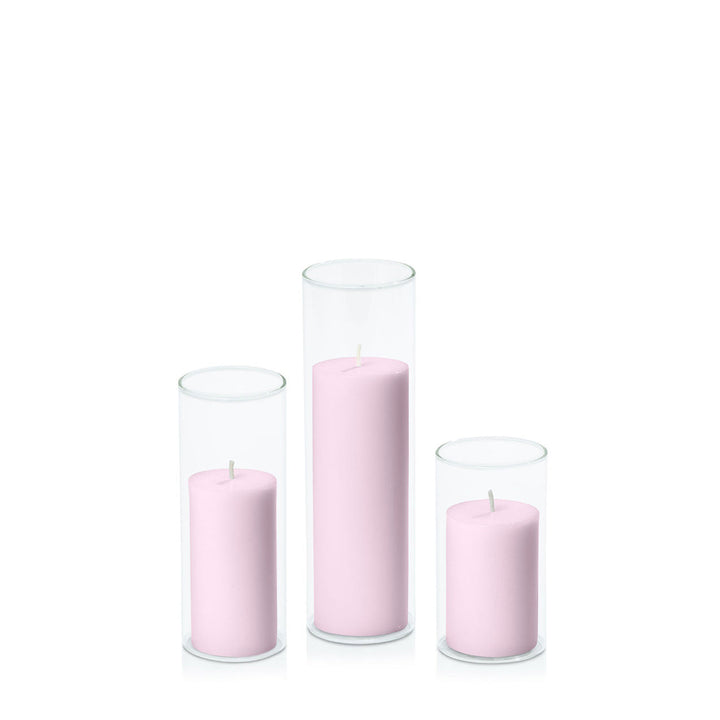 Pastel Pink 5cm Pillar in 5.8cm Glass, Med - Set of 6