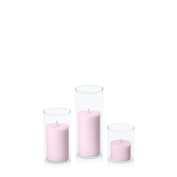 Pastel Pink 5cm Pillar in 5.8cm Glass, Sm - Set of 6