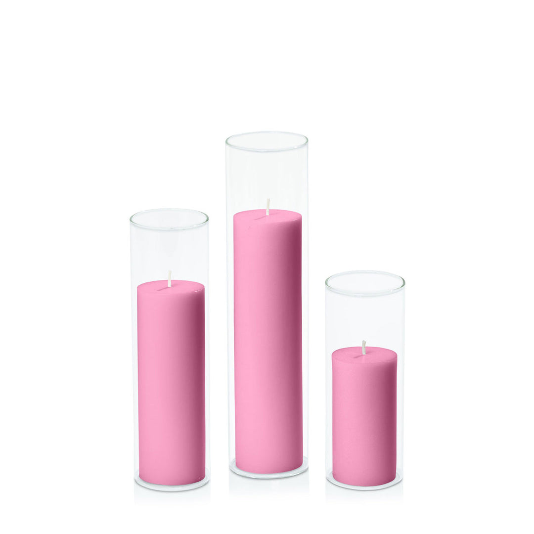 Rose Pink 5cm Pillar in 5.8cm Glass, Lg - Set of 6
