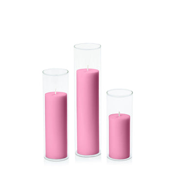 Rose Pink 5cm Pillar in 5.8cm Glass, Lg - Set of 6