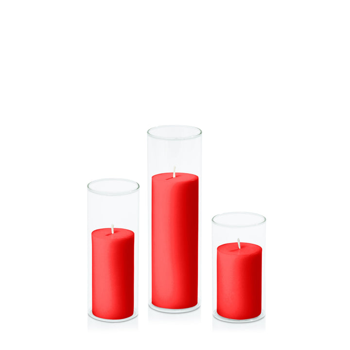 Scarlet 5cm Pillar in 5.8cm Glass, Med - Set of 6