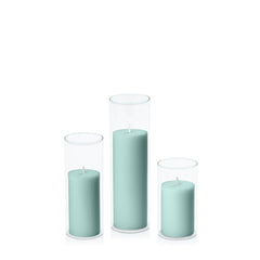 Sage Green 5cm Pillar in 5.8cm Glass, Med - Set of 6