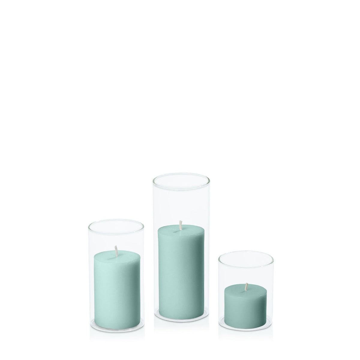 Sage Green 5cm Pillar in 5.8cm Glass, Sm - Set of 6