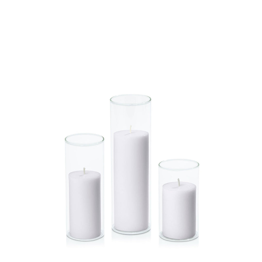 Silver Grey 5cm Pillar in 5.8cm Glass, Med - Set of 6