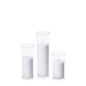 Silver Grey 5cm Pillar in 5.8cm Glass, Med - Set of 6