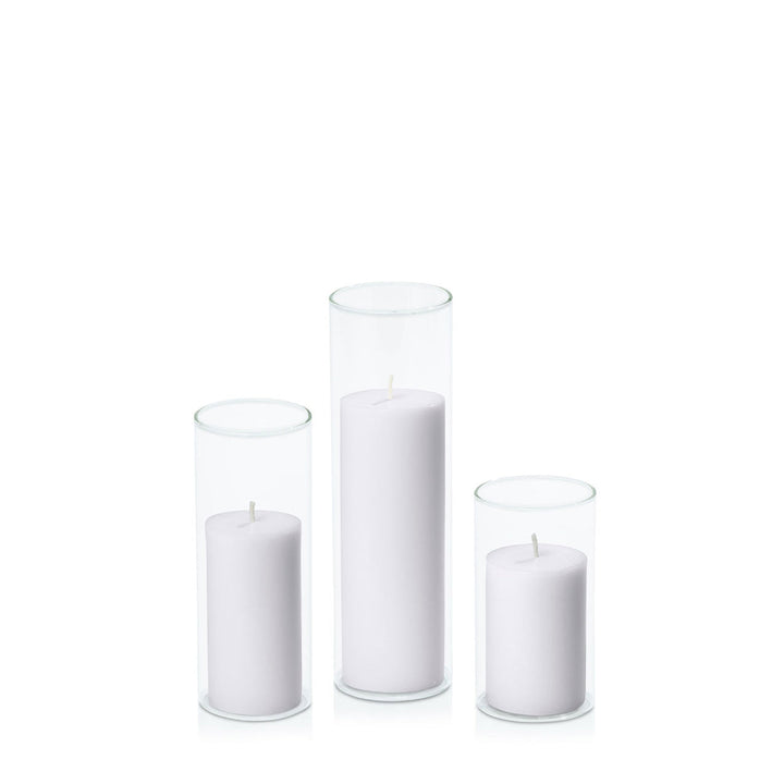 Silver Grey 5cm Pillar in 5.8cm Glass, Med - Set of 6