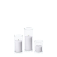 Silver Grey 5cm Pillar in 5.8cm Glass Set - Sm