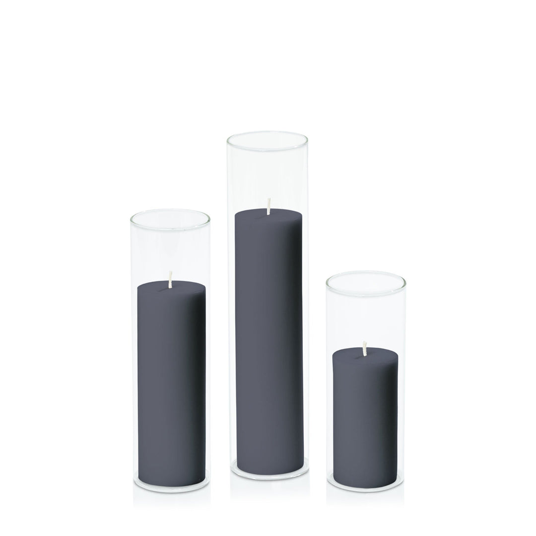 Steel Blue 5cm Pillar in 5.8cm Glass, Lg - Set of 6