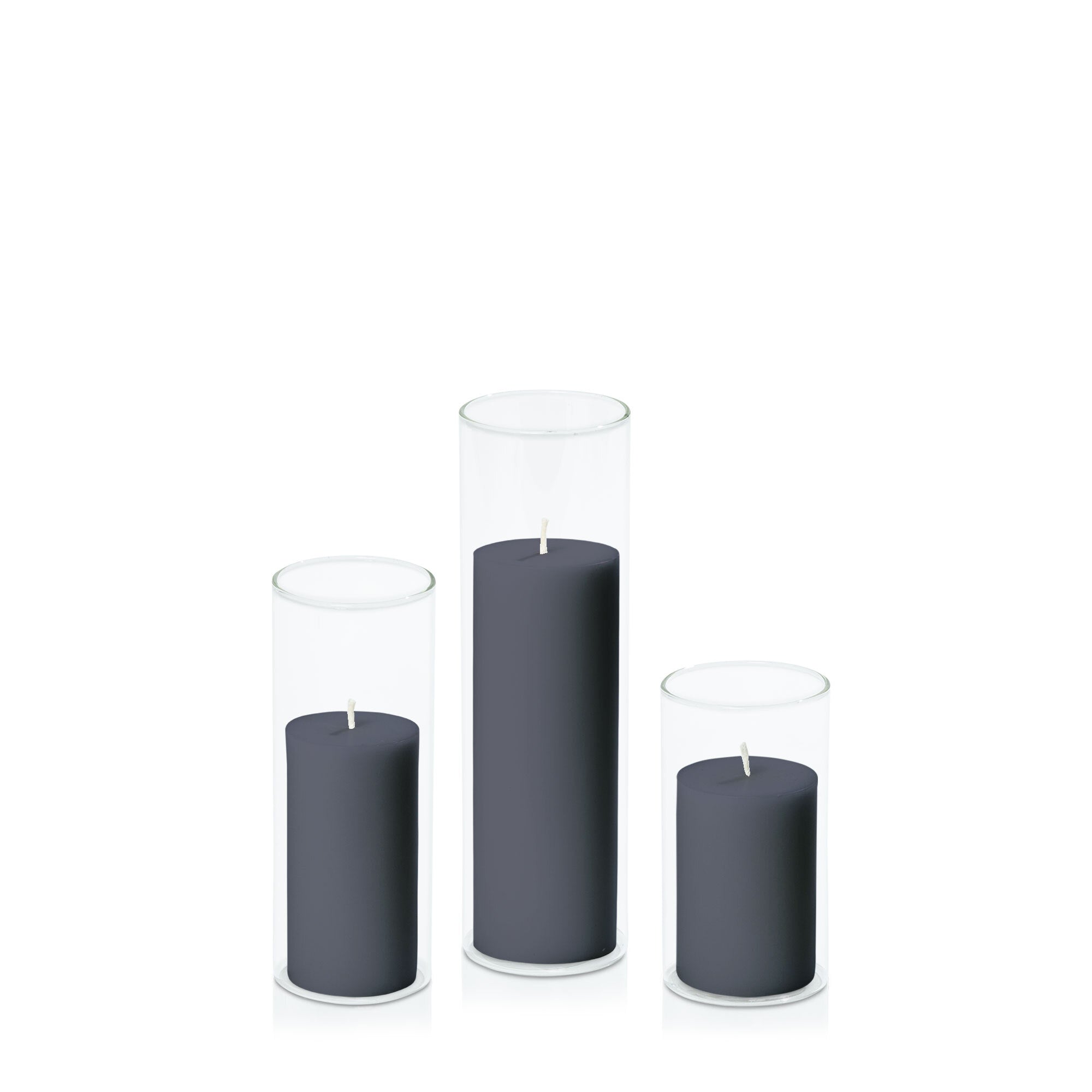 Steel Blue 5cm Pillar in 5.8cm Glass, Med - Set of 6
