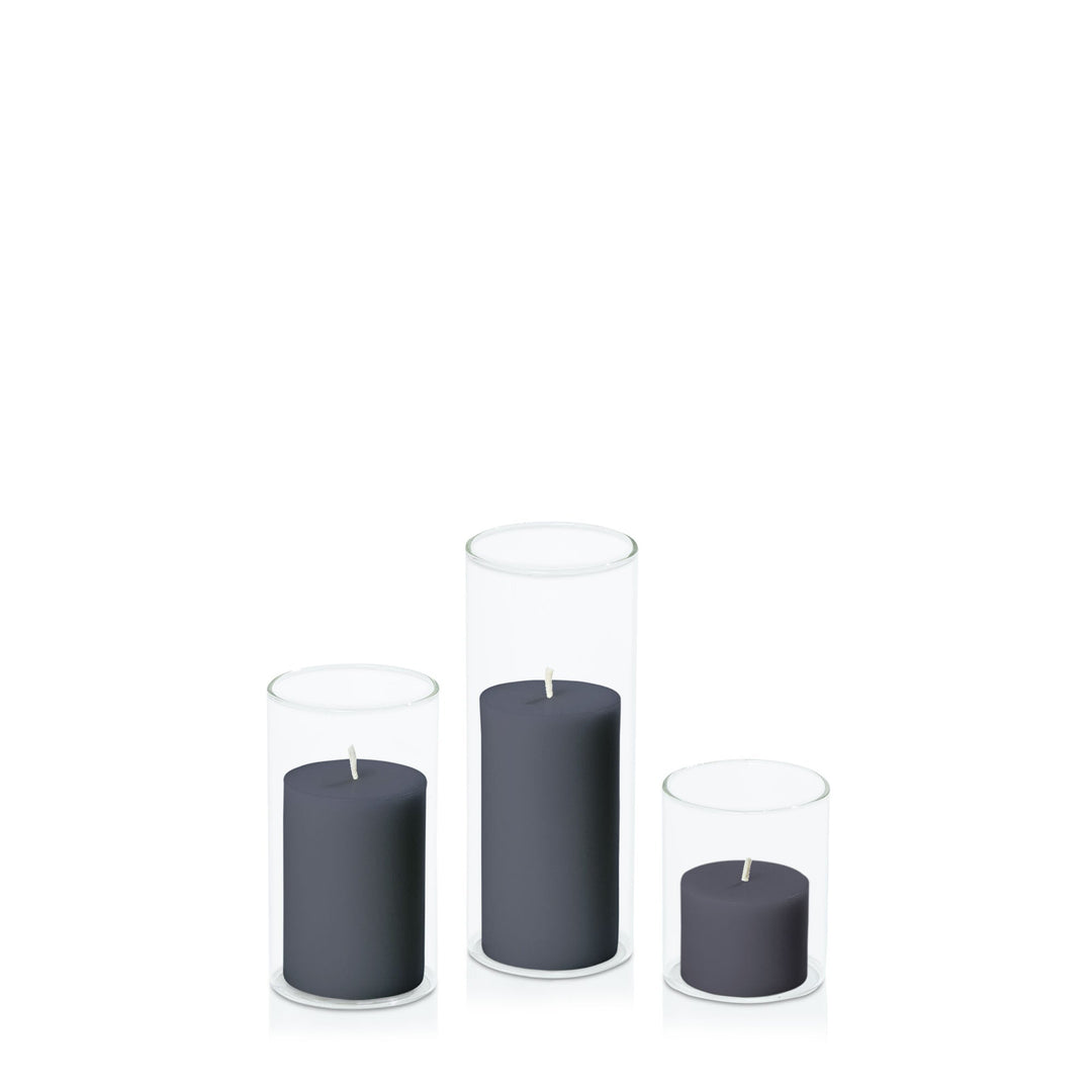 Steel Blue 5cm Pillar in 5.8cm Glass, Sm - Set of 6