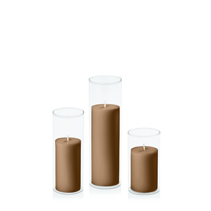 Tiramisu 5cm Pillar in 5.8cm Glass Set - Med Pack of 1