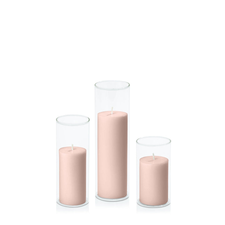 Vintage Blush 5cm Pillar in 5.8cm Glass, Med - Set of 6
