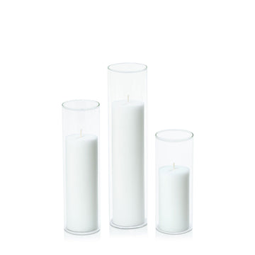White 5cm Pillar in 5.8cm Glass Set - Lg Pack of 1