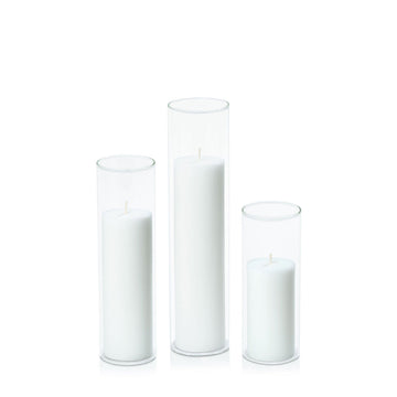 White 5cm Pillar in 5.8cm Glass, Lg - Set of 6