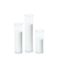 White 5cm Pillar in 5.8cm Glass, Lg - Set of 6