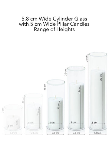White 5cm Pillar in 5.8cm Glass, Lg - Set of 6