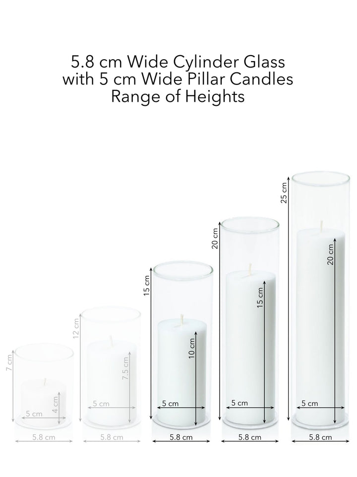 White 5cm Pillar in 5.8cm Glass, Lg - Set of 6