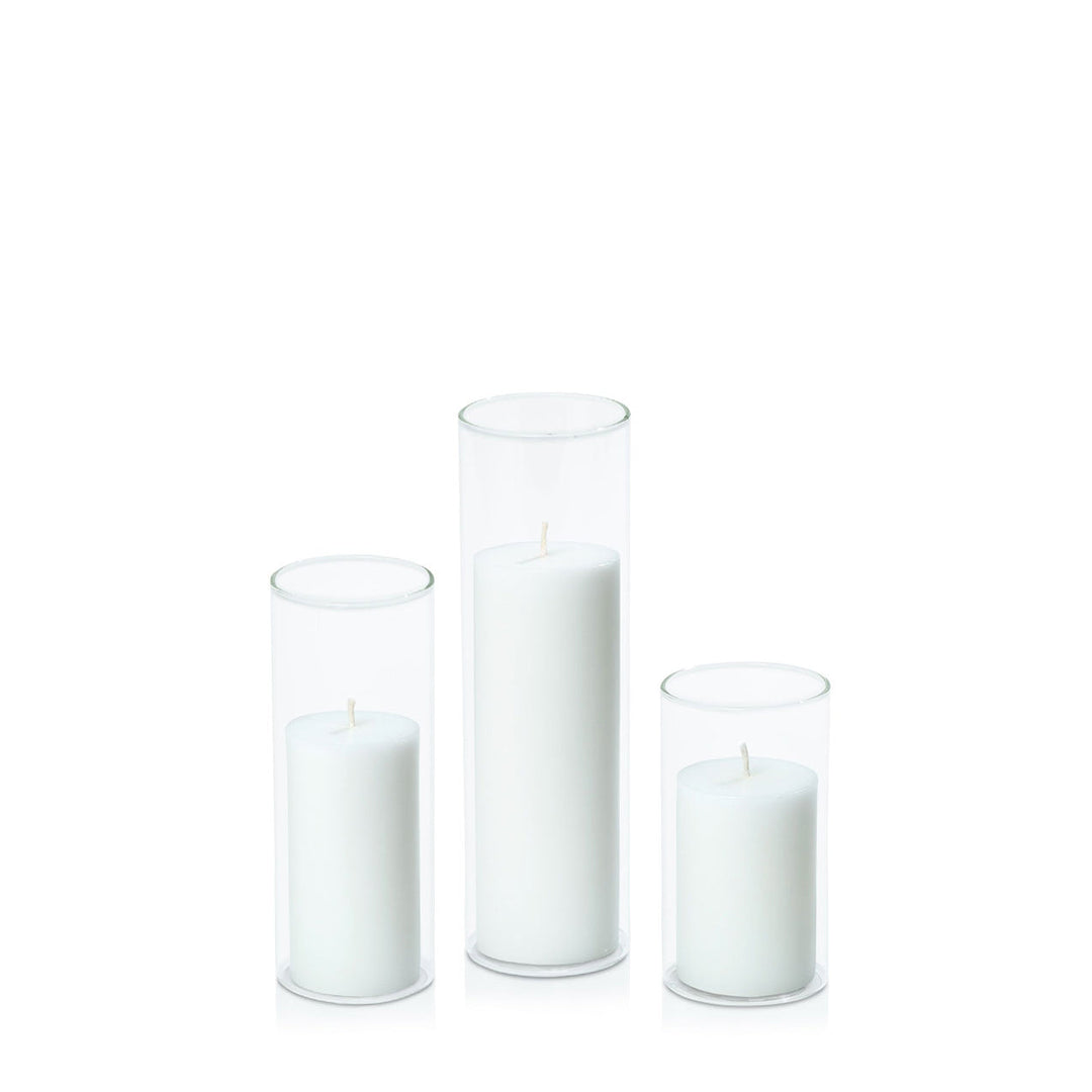 White 5cm Pillar in 5.8cm Glass, Med - Set of 6