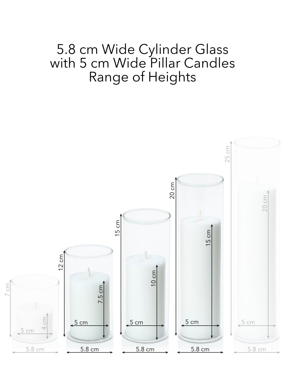 White 5cm Pillar in 5.8cm Glass Set - Med Pack of 1
