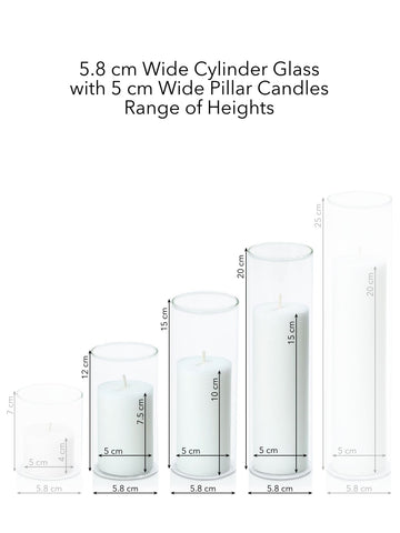 White 5cm Pillar in 5.8cm Glass, Med - Set of 6